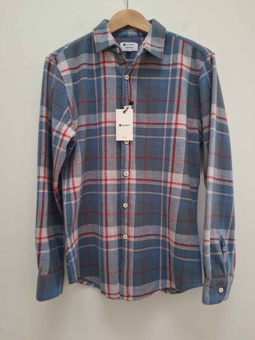 Sperry Premium Apparel Flannel Shirt  Men's Long Sleeve Blue Plaid Small NWT